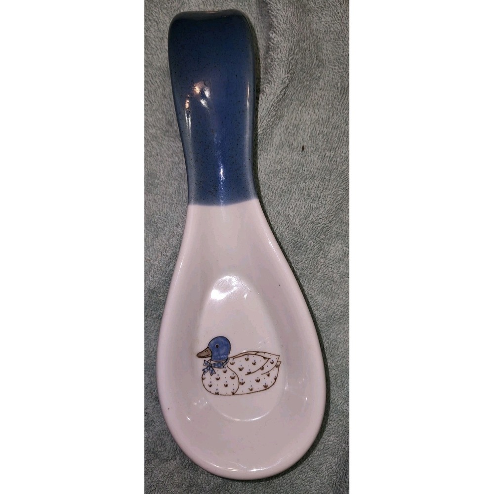 Vintage Otagiri Ceramic Blue and White Spoon Rest Country Goose Duck Cottagecore